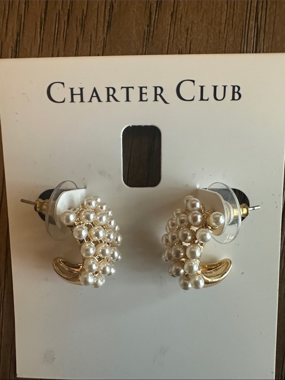 Charter Club Gold Hoop Earrings with Clustered Pearls